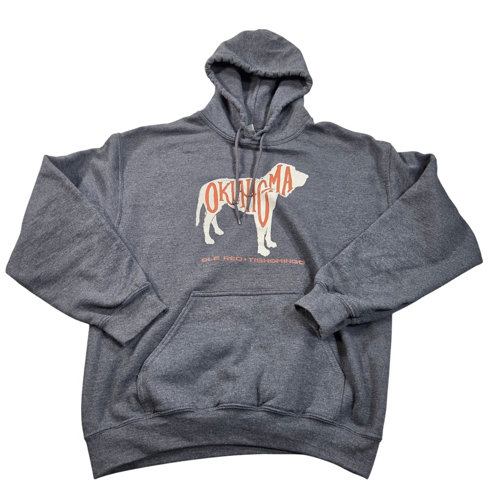 Ole Red Tishomingo Oklahoma Dog Hoodie Mens Medium Gray Gildan